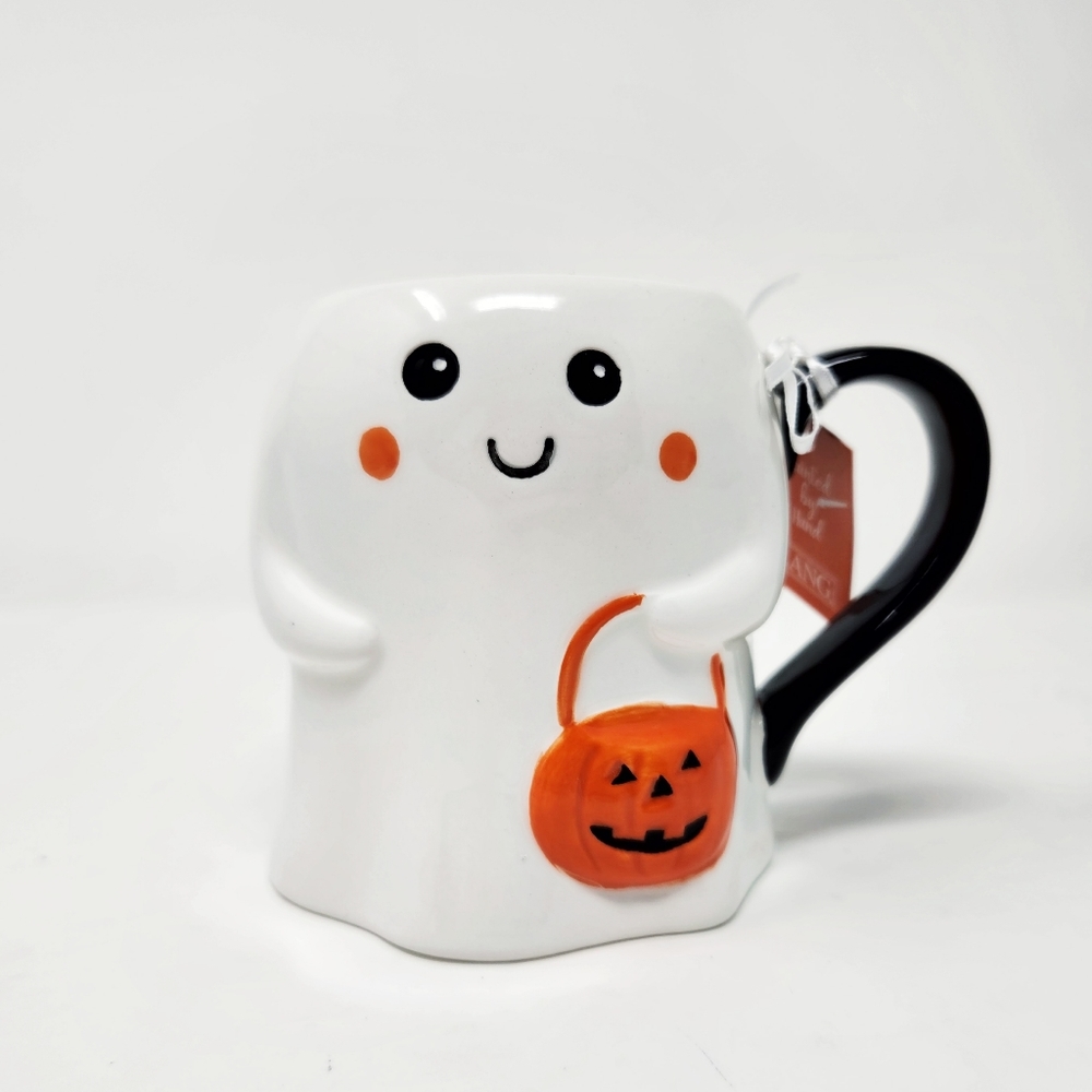 Cute Halloween Ghost Coffee Mug with Trick Or Treat Pumpkin Bucket
